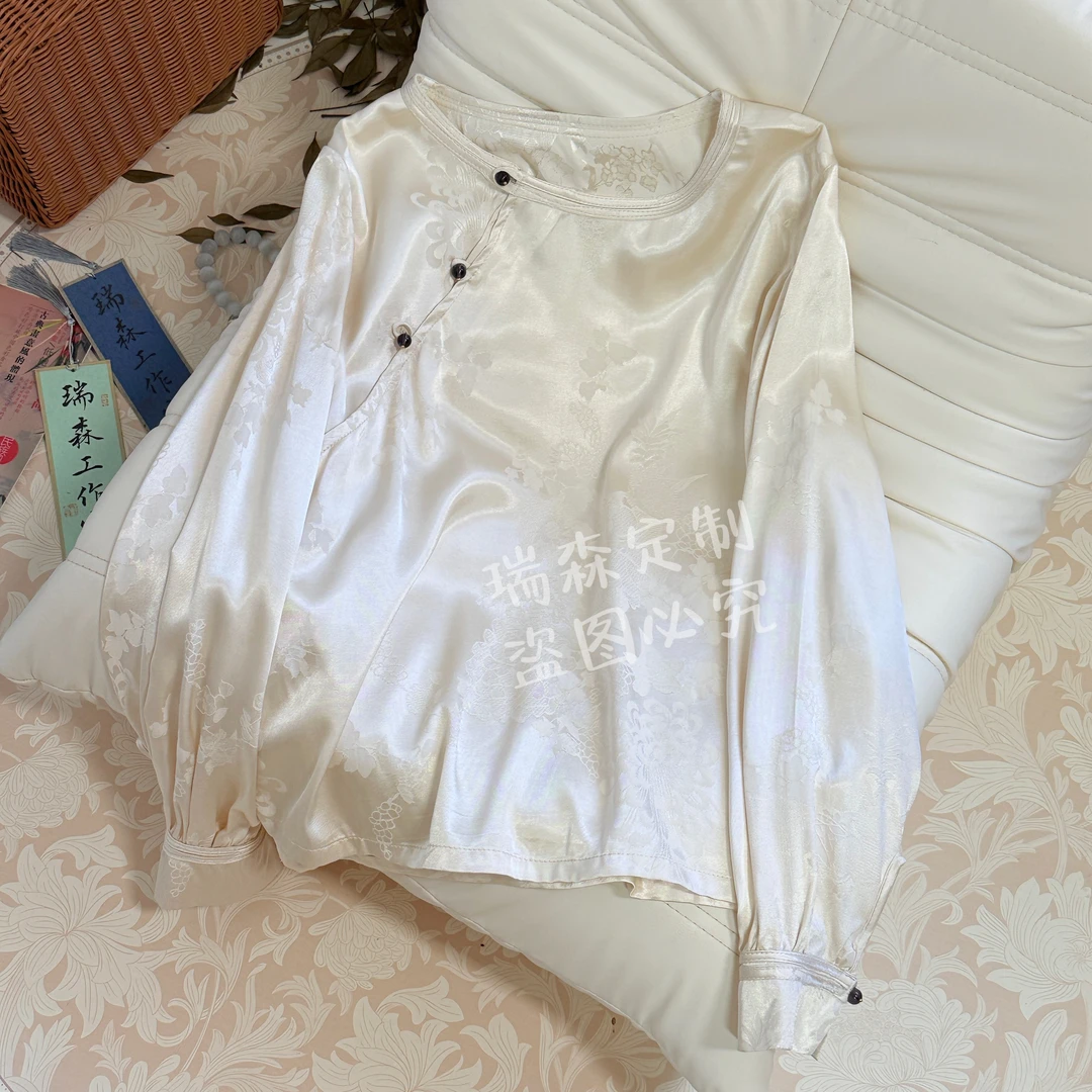 997 重磅老料提花新中式国风提花衬衫T恤-胸围104-衣长58
