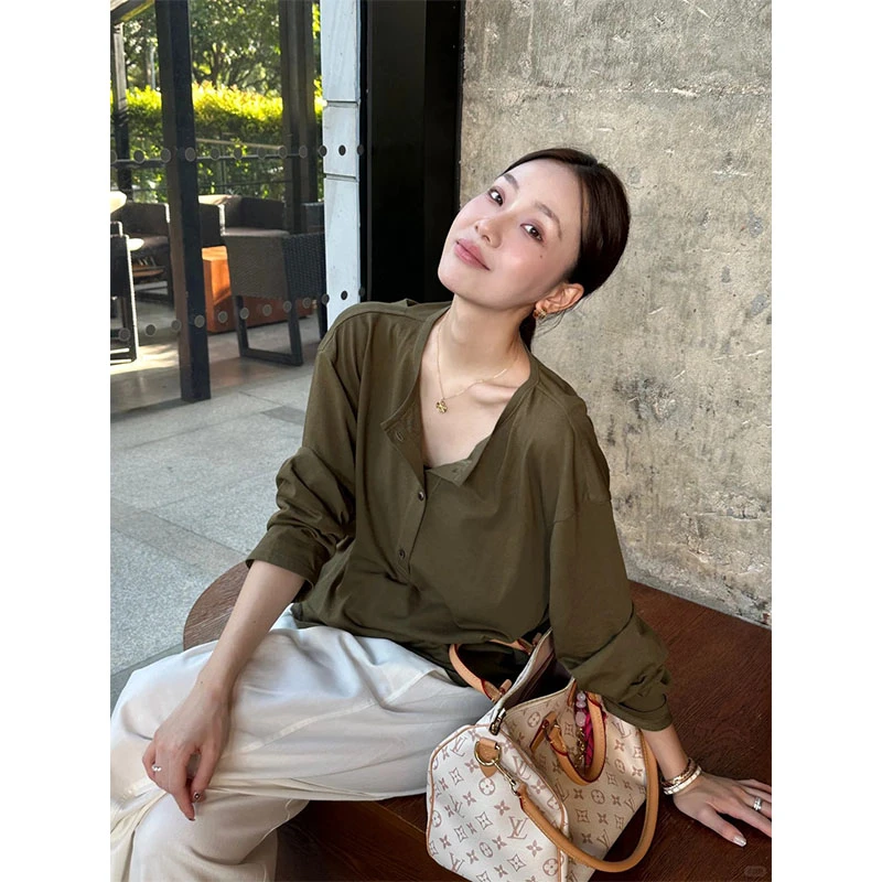 秋季慵懒风网红穿搭修身显瘦薄款长袖上衣休闲宽松百搭阔腿长裤女