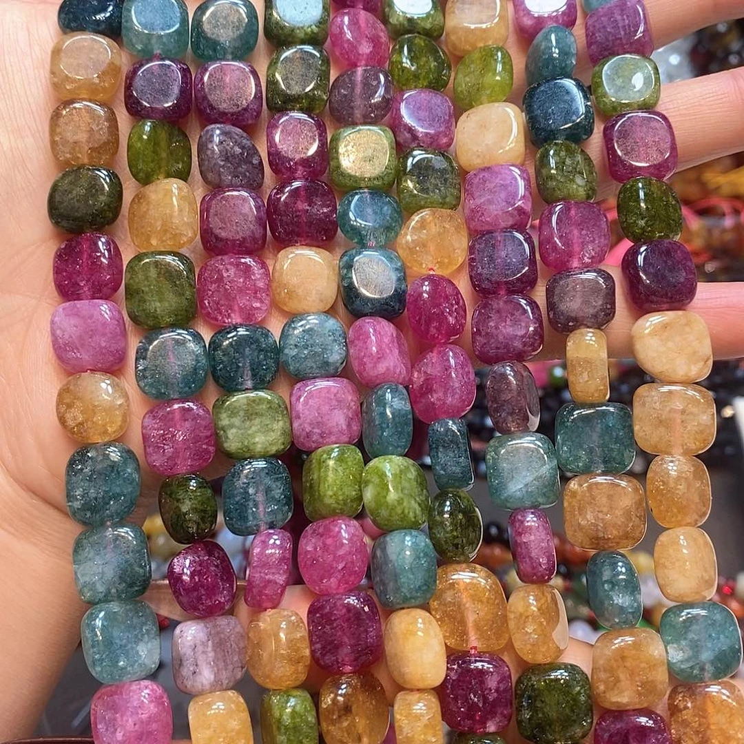 玛瑙/玉髓未镶嵌珠宝半成品天然石碧玺方牌一条12mm