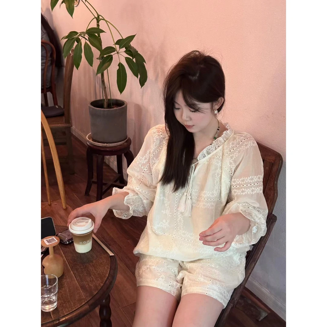 晶咕【哥特情诗-短裤】慵懒夏日松紧腰钩花短裤夏季气质设计感休闲