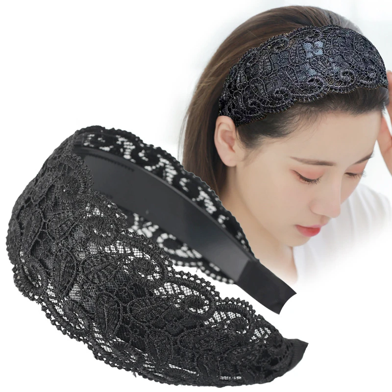 宽边蕾丝发箍带齿防滑气质发卡头箍网红妈妈洗脸头饰女束发捆洋气