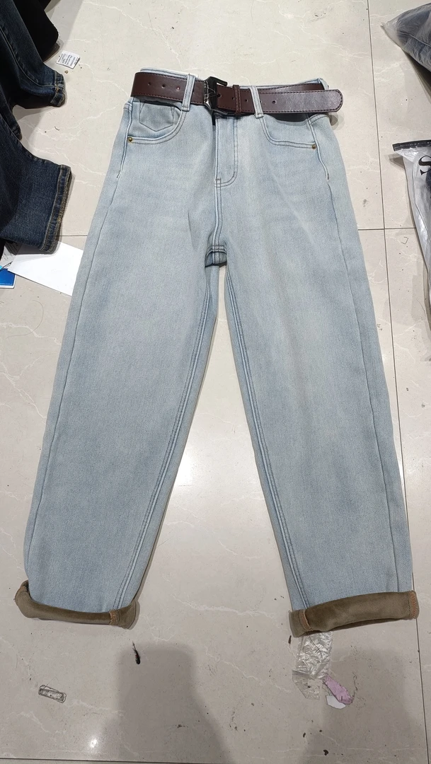 冬季时尚百搭加绒牛仔老爹裤3065