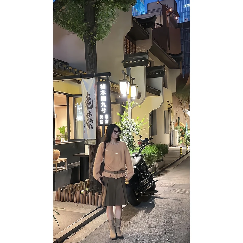 2025新款女士秋冬季慵懒风休闲宽松百搭长袖上衣高腰显瘦半身裙