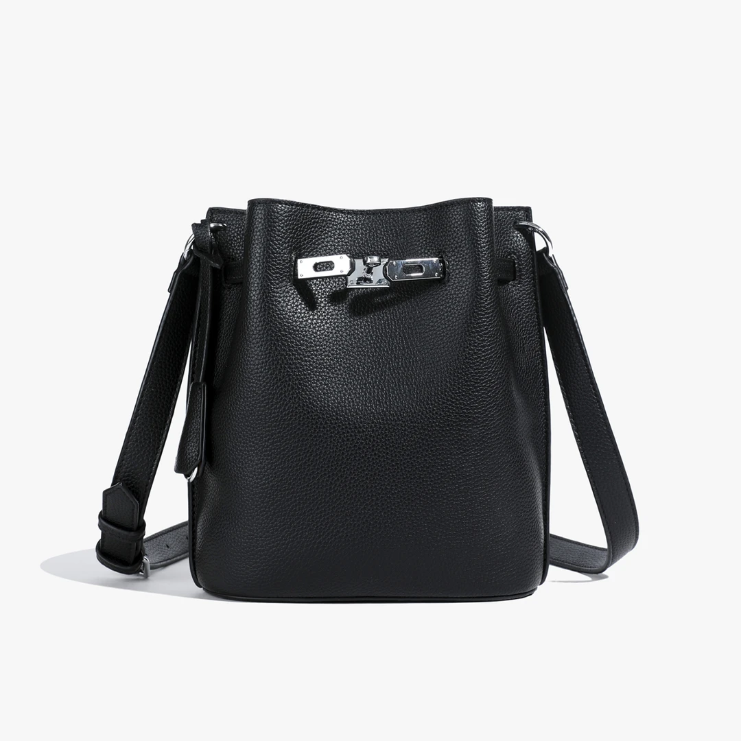 小众设计潮流软皮荔枝纹水桶包洋气百搭单肩斜挎包