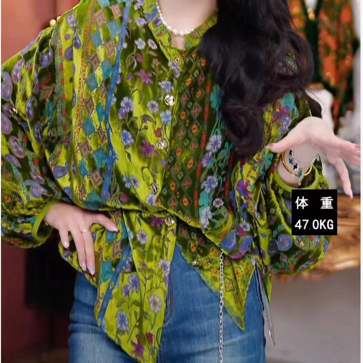 2025新款新中式丝绒印花衬衫305-A-251101