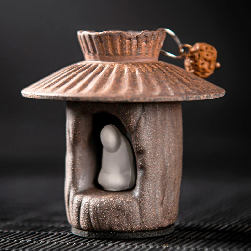 中式粗陶茶室摆件个性茶宠摆件精品家用陶瓷盖置茶桌必备摆件