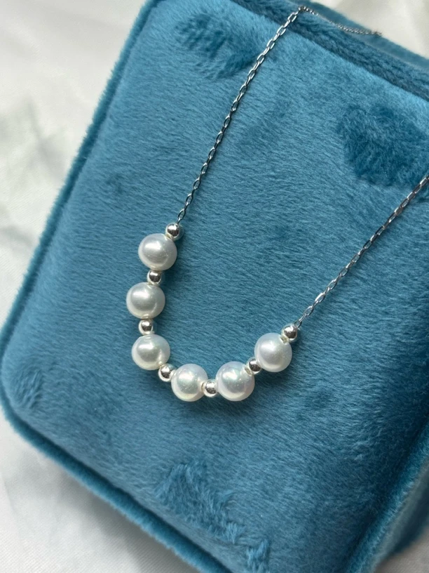 【YzzM珍珠】淡水无核近正圆6mm白珠微笑珍珠颈链银设计款时尚百搭