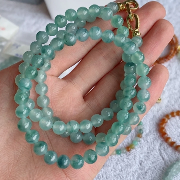 定制翡翠未镶嵌牛仔蓝飘花项链卡7.2精品