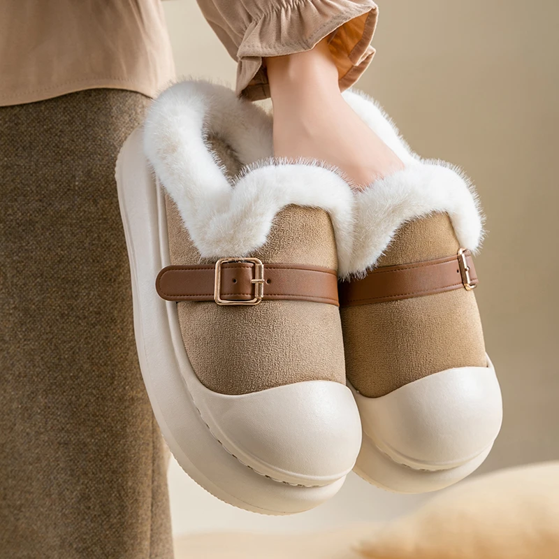 2025新款冬季加绒保暖户外加厚防滑防水家居加绒外穿女棉拖鞋