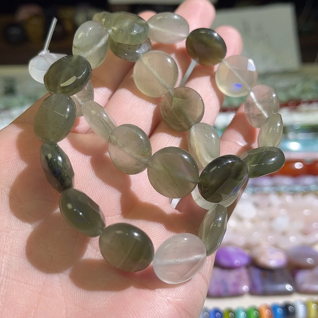 水晶珠宝半成品未镶嵌雨雾绿水晶卡14mm