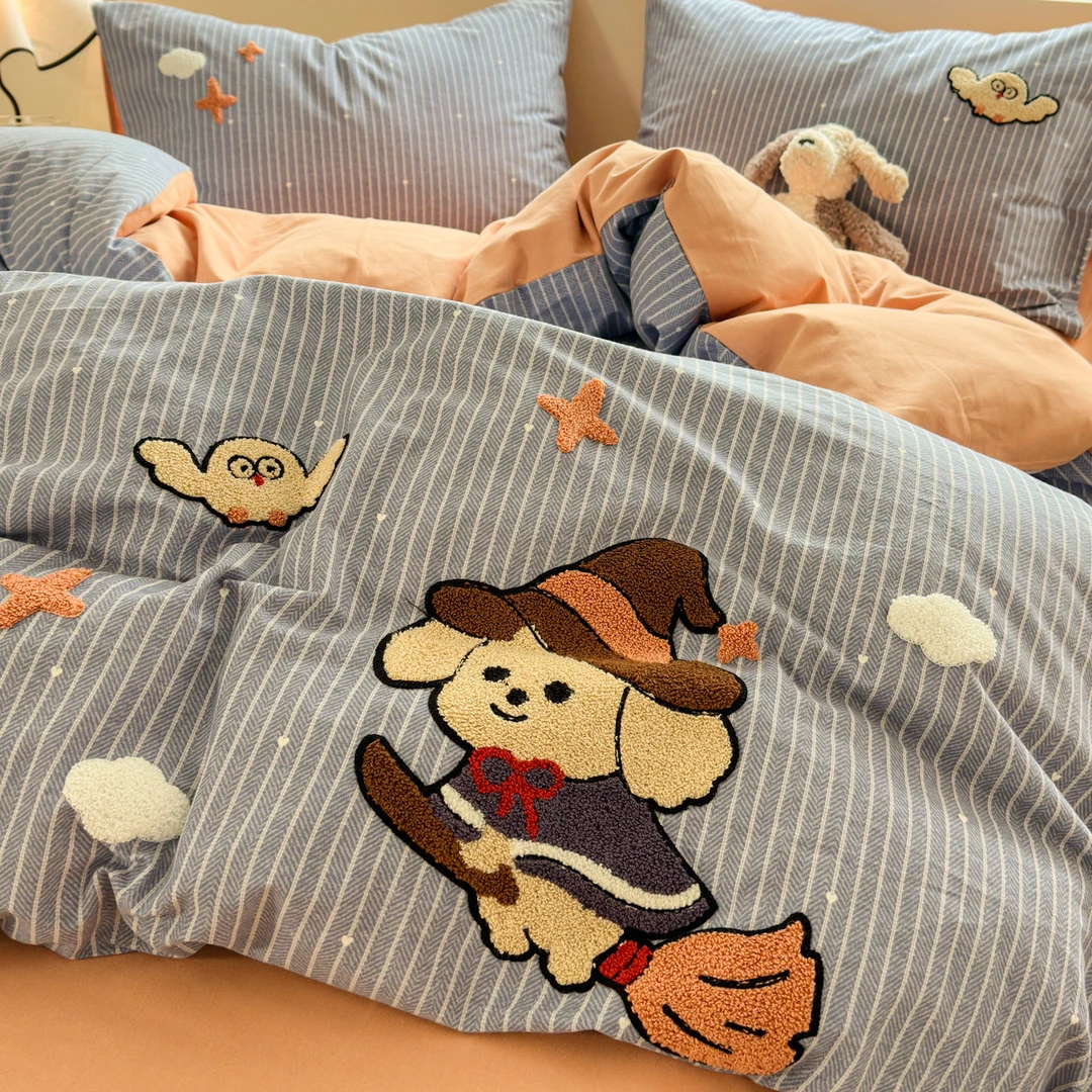 【朵罗塔】A类夜晚魔法汪秋冬磨毛四件套纯棉100%全棉2025被套床单