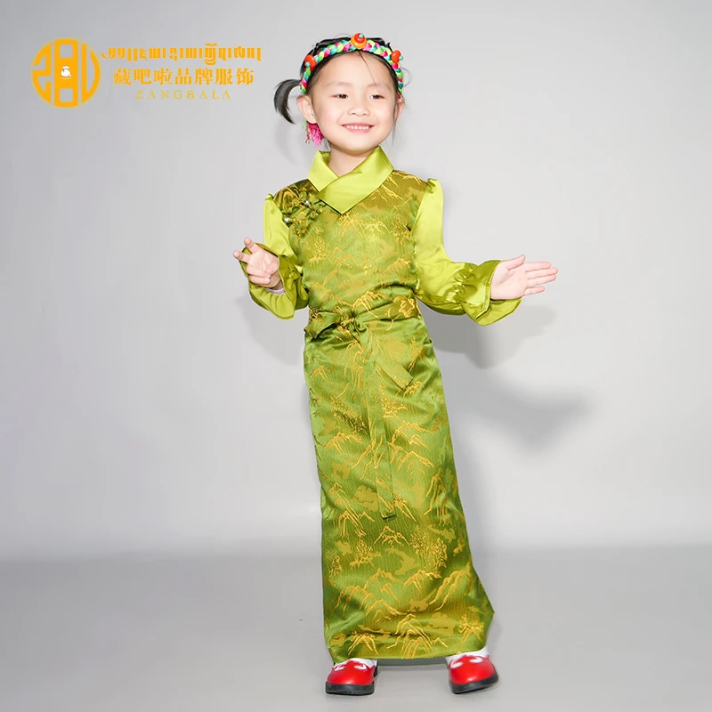 藏吧啦女孩小翻领立体风山水博拉西藏服民族服饰童装新款