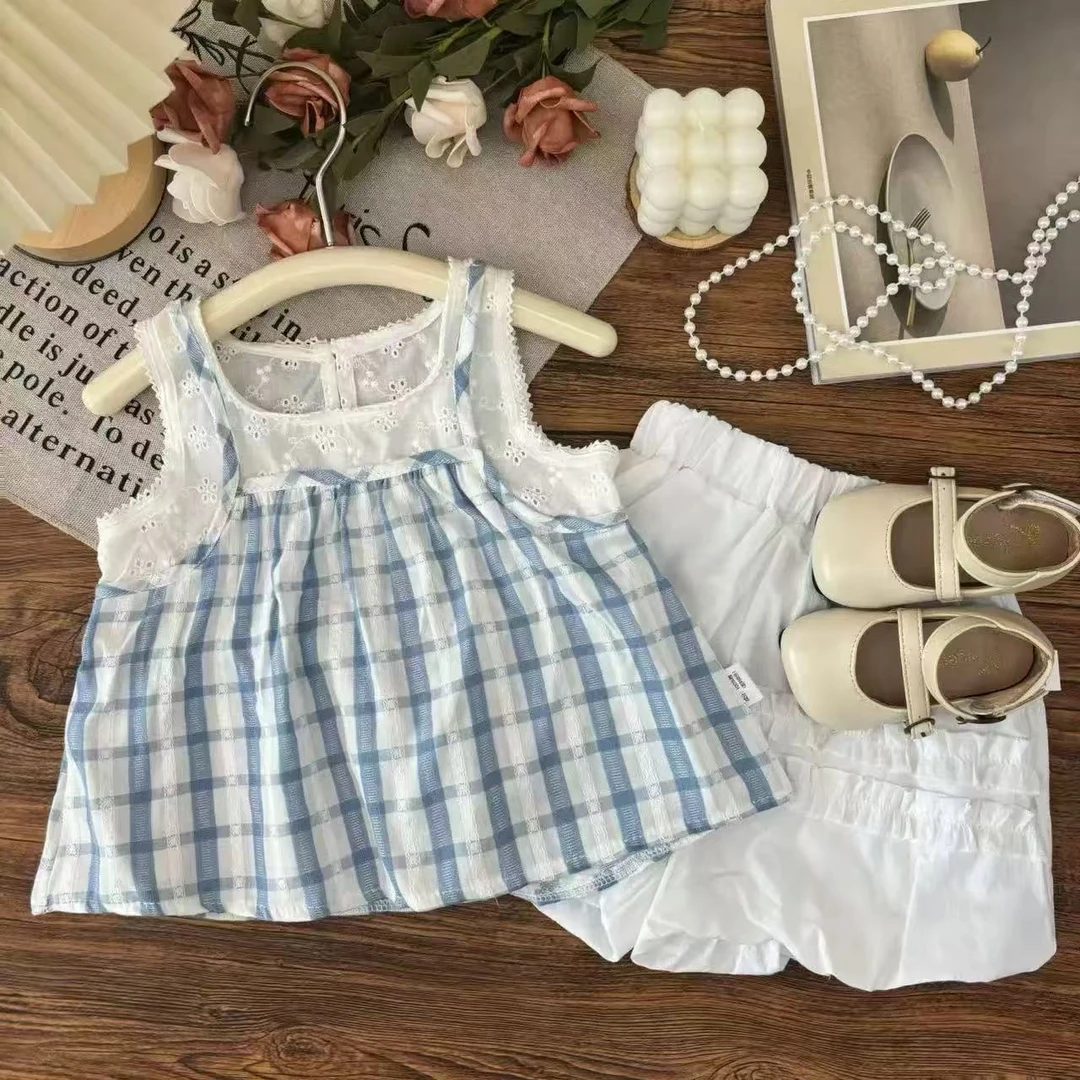 夏季2025套装新款儿童宝宝洋气女童背心格子无袖SJ-R-B57