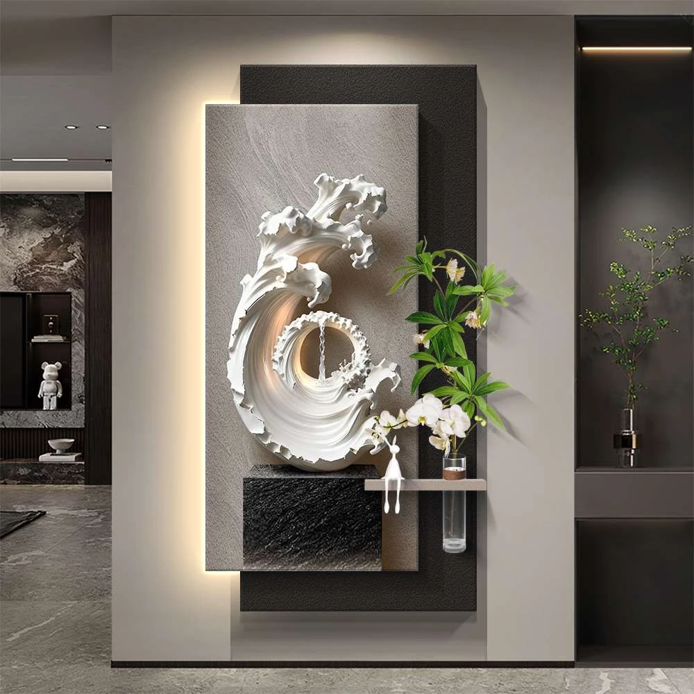 风生水起入户玄关装饰画高级感走廊过道挂画2025新款砂岩玄关壁画