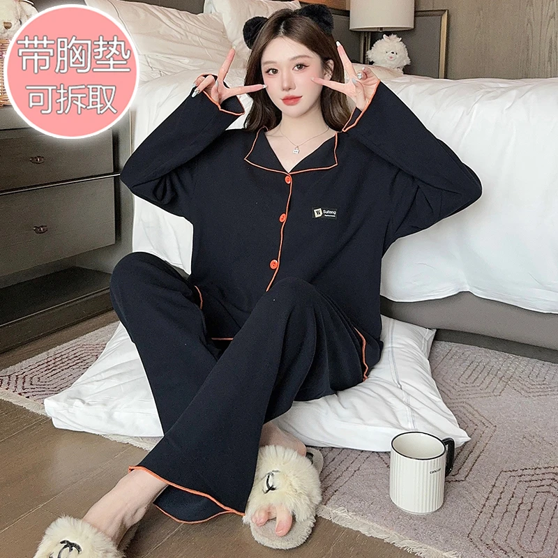 双面德绒秋冬季开衫黑色睡衣女带胸垫加肥大码胖mm200斤家居服5XL