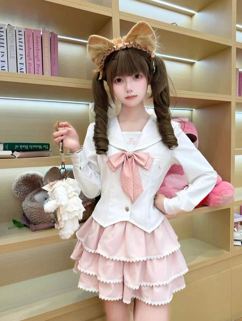 樱花兔~原创正版日系jk制服套装秋季长袖收腰水手服蛋糕裙正版