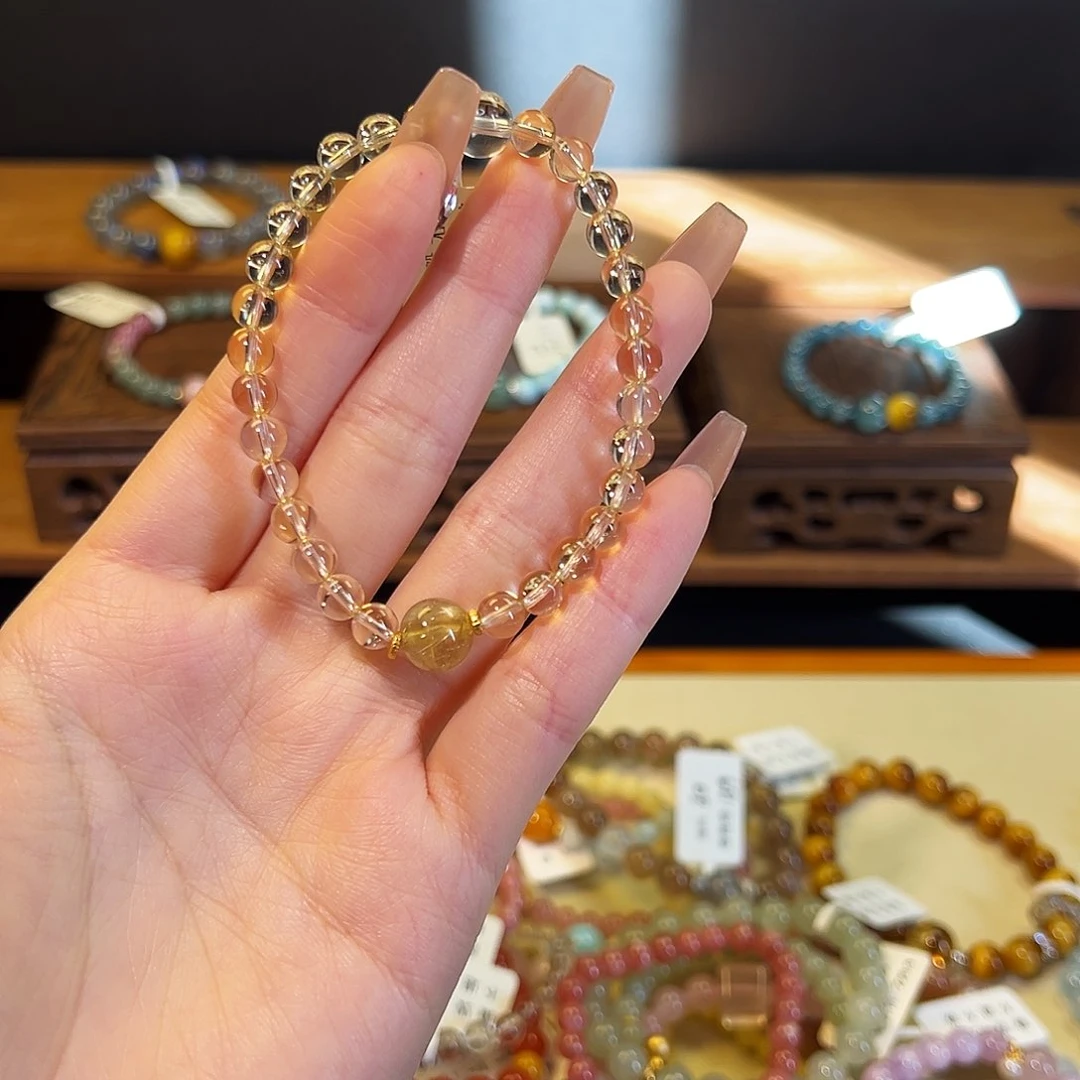 水晶手链银S925镶嵌黄水888