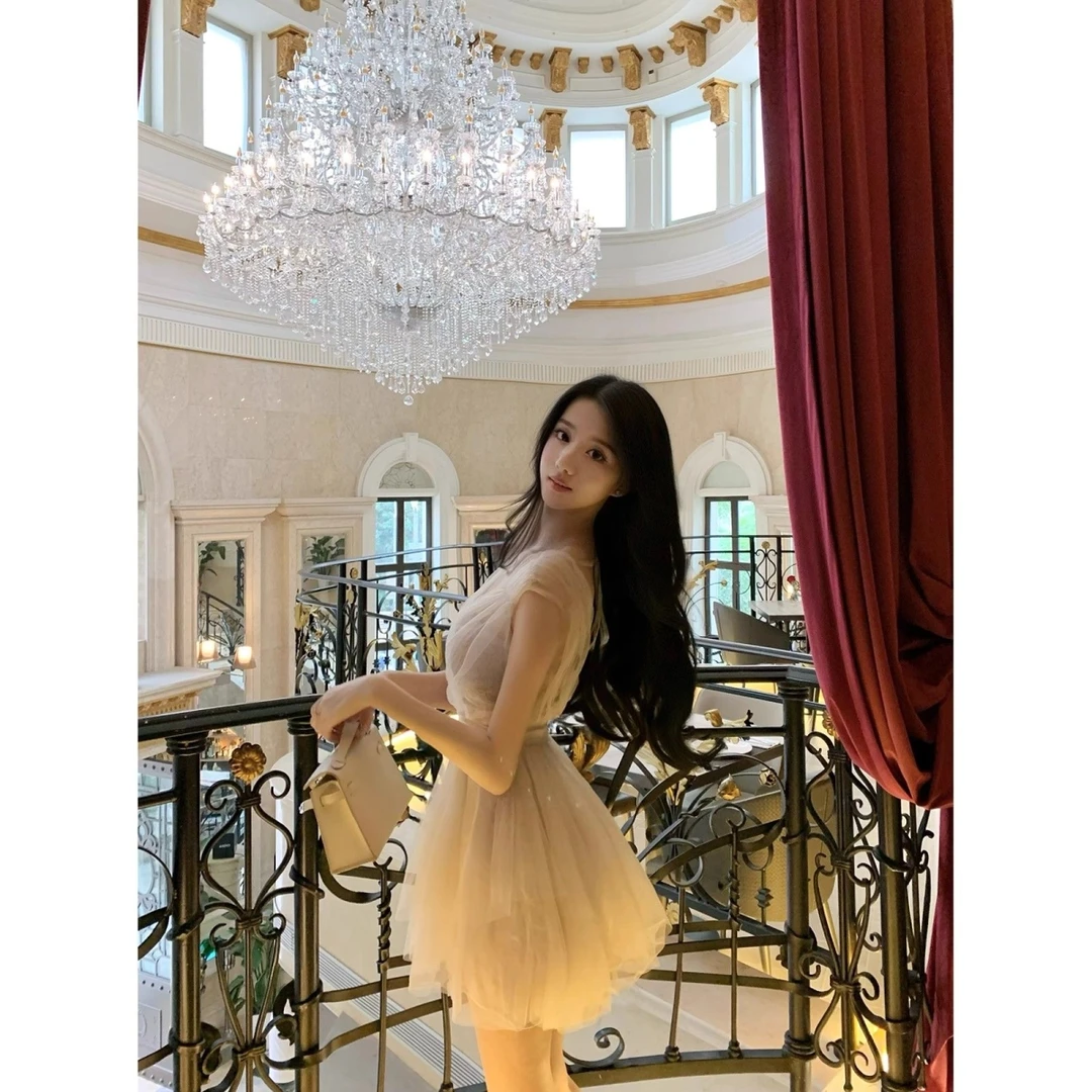 芭蕾舞曲收腰显瘦无袖网纱蓬蓬连衣裙背心裙2025年高街潮流痞帅潮