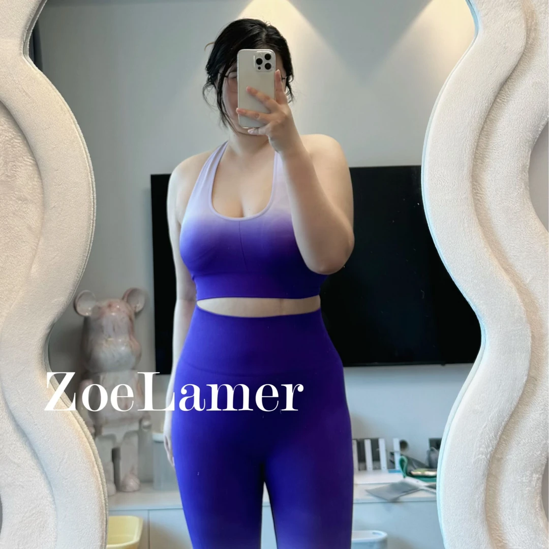 ZoeLamer【烧得不行】欧美码夏季巨显臀渐变健身套装紫色更有韵味