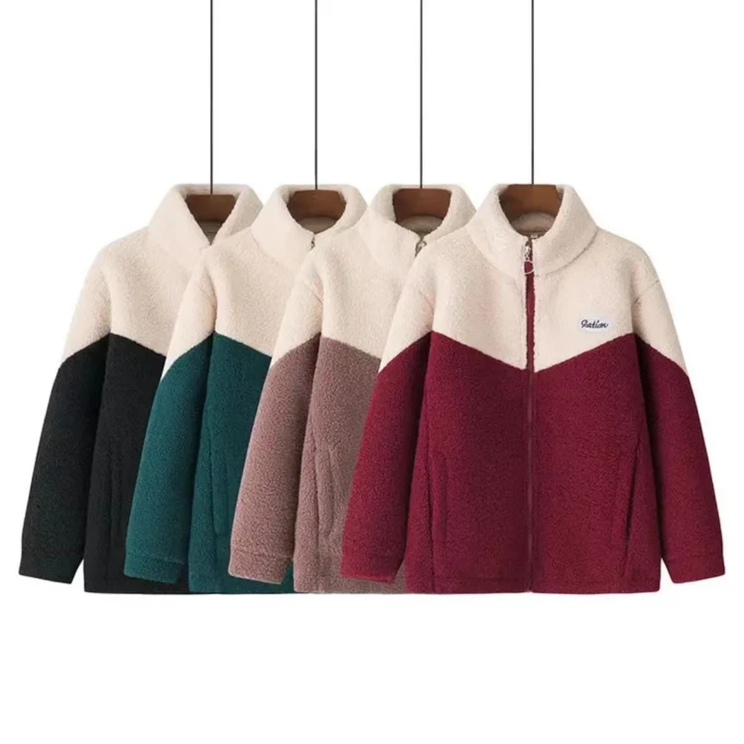 爆款立领拼接外套妈妈洋气中老年时尚加绒加厚外套0258聚万