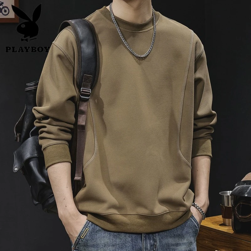 花花公子潮牌拼接卫衣男春秋款圆领加厚衣服男士长袖宽松大码春季