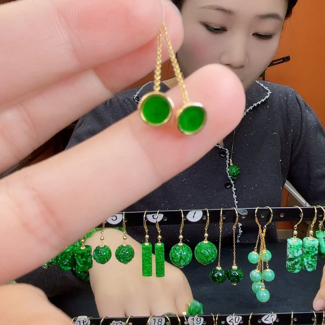 翡翠银S925镶嵌耳饰