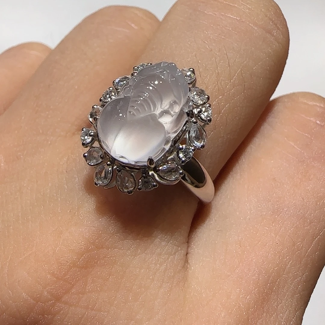 翡翠18K金镶嵌戒指貔貅