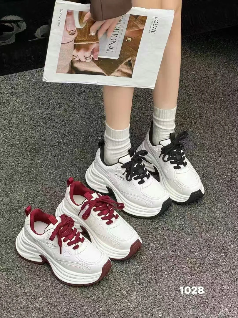 潮流厚底小白鞋皮面老爹鞋春季韩版运动鞋女士女鞋