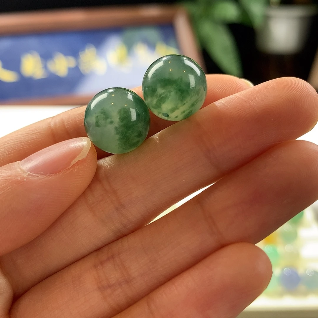 翡翠散珠翡翠珠子一对
