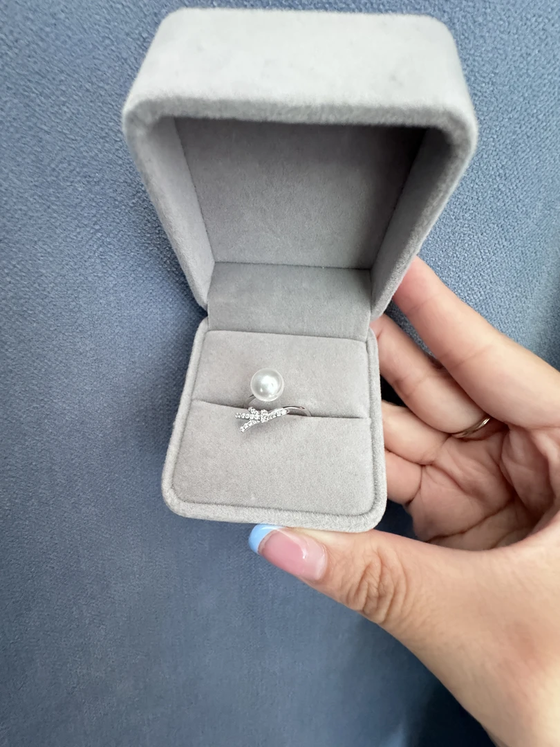 925银仿珍珠戒指 蝴蝶结白珠戒指8-9mm JZ1001