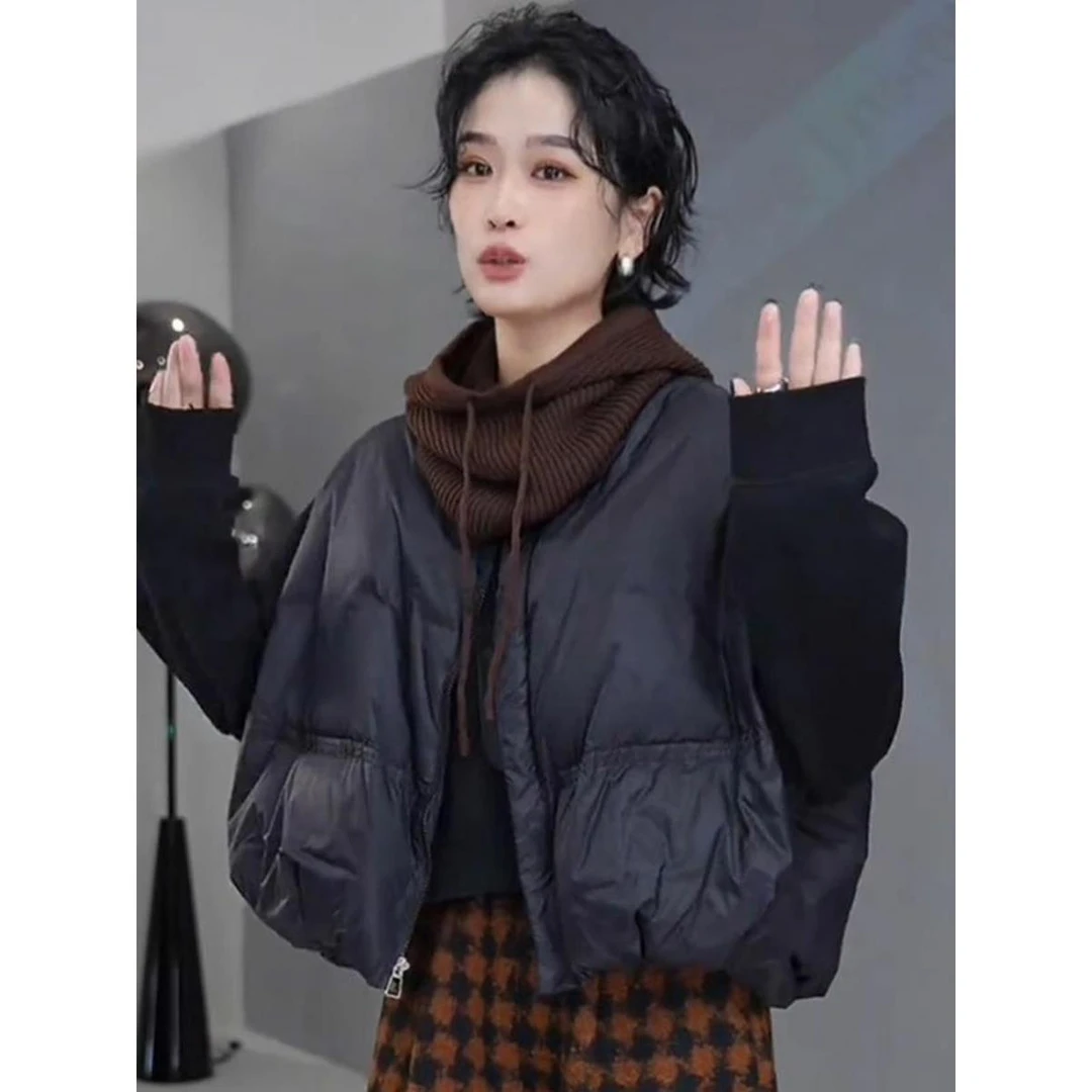 秋冬新款休闲百搭小短无领羽绒服背心