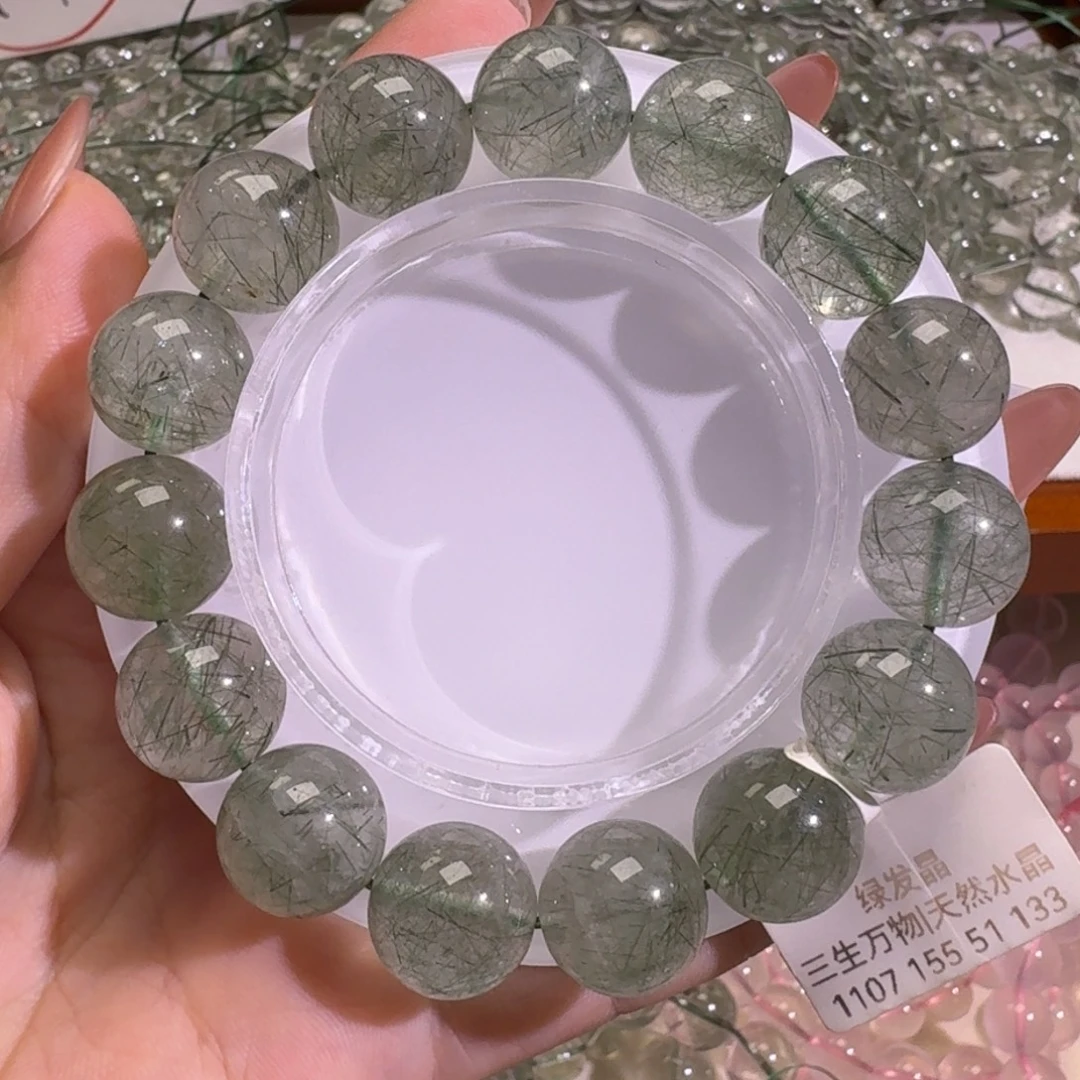 小****发晶手链未镶嵌绿发晶13.3mm