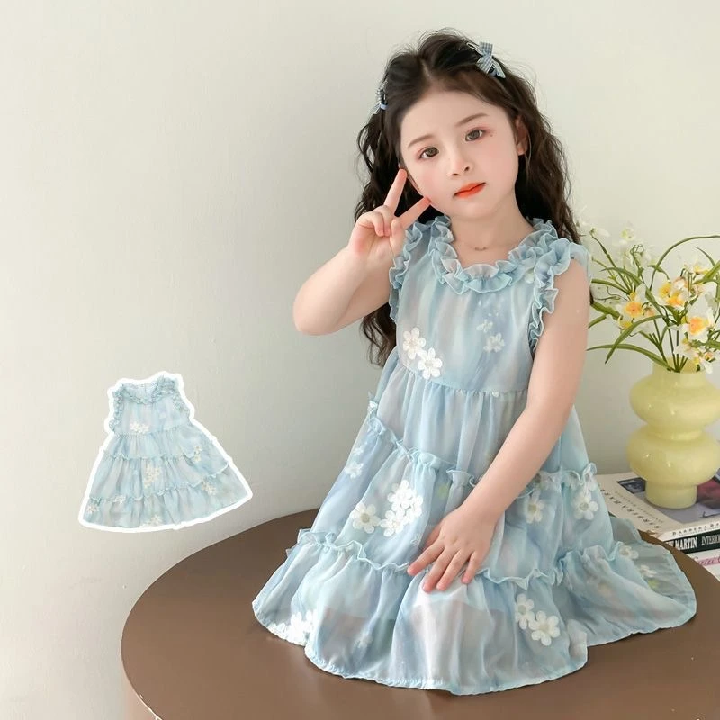 2025新款刺绣连衣裙女童中小童洋气蕾丝可爱风蛋糕裙