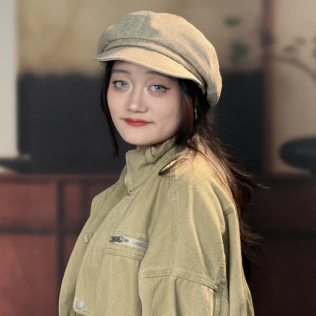 日系复古云朵贝雷帽子女气质显脸小百搭八角鸭舌帽春秋艺术画家帽