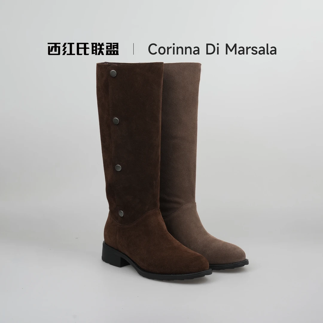 Corinna di Marsala女靴骑士靴舒适时尚真皮牛皮时尚单品