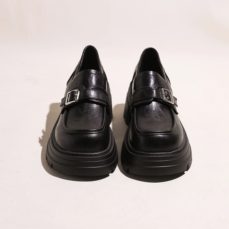 圆头厚底单鞋女2025春节新款学院风小皮鞋英伦百搭粗跟高跟乐福鞋