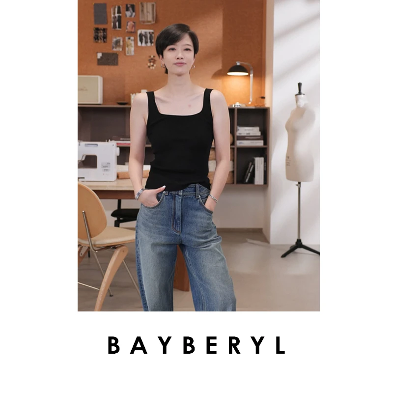 CC12-BAYBERYL老贝真丝背心平口针织百搭夏黑白打底吊带ZZS5B2501