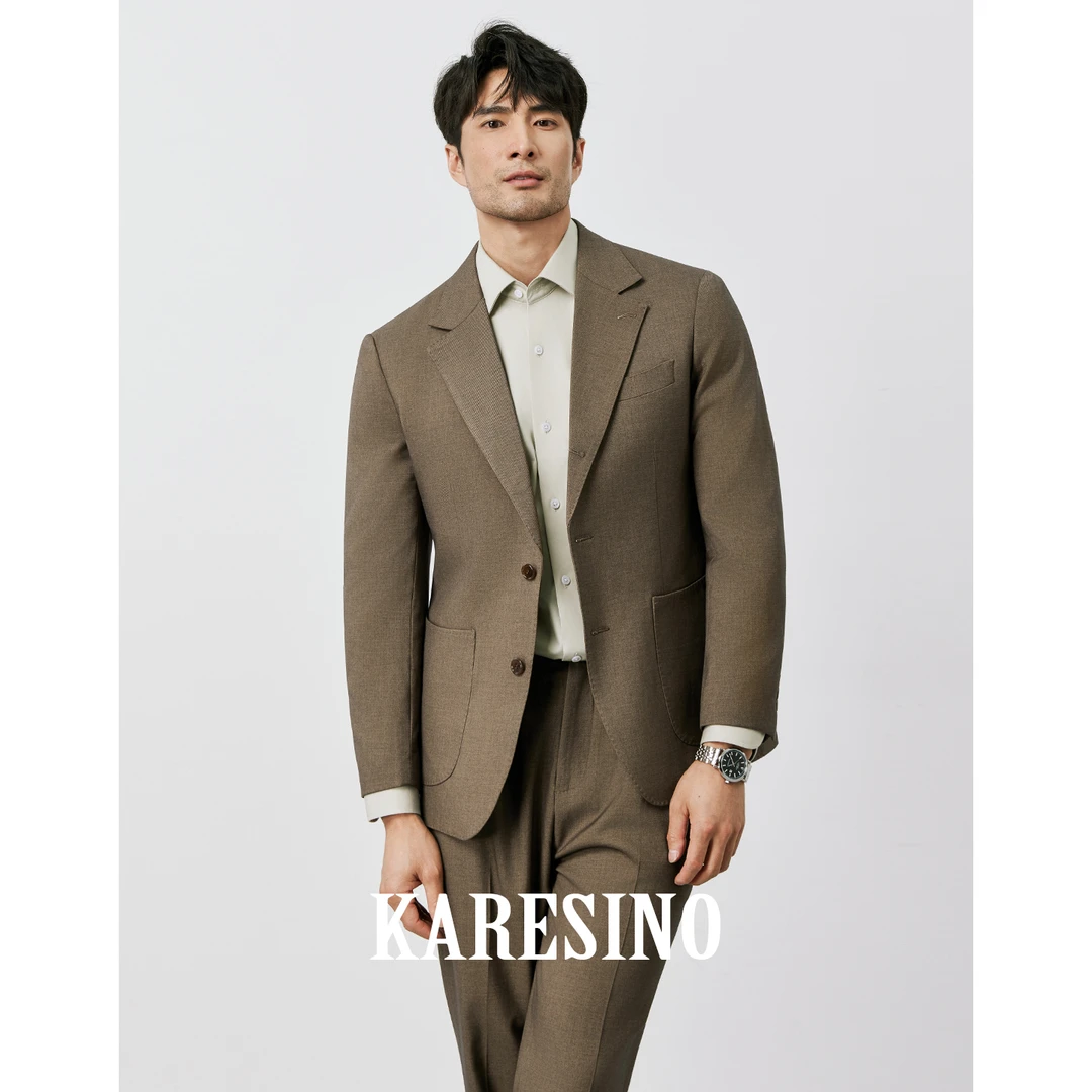 KARESINO秋季高档羊毛西装男修身商务通勤抗皱男士休闲西服男外套