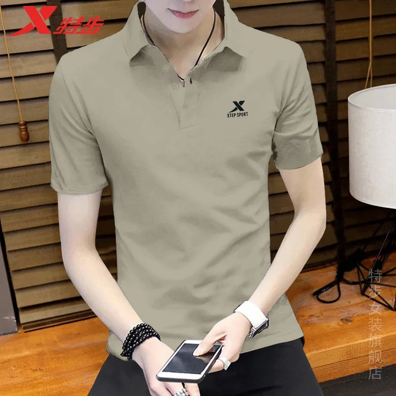 特步短袖POLO衫男2025夏季翻领官方正品T恤男速干宽松大码半袖t