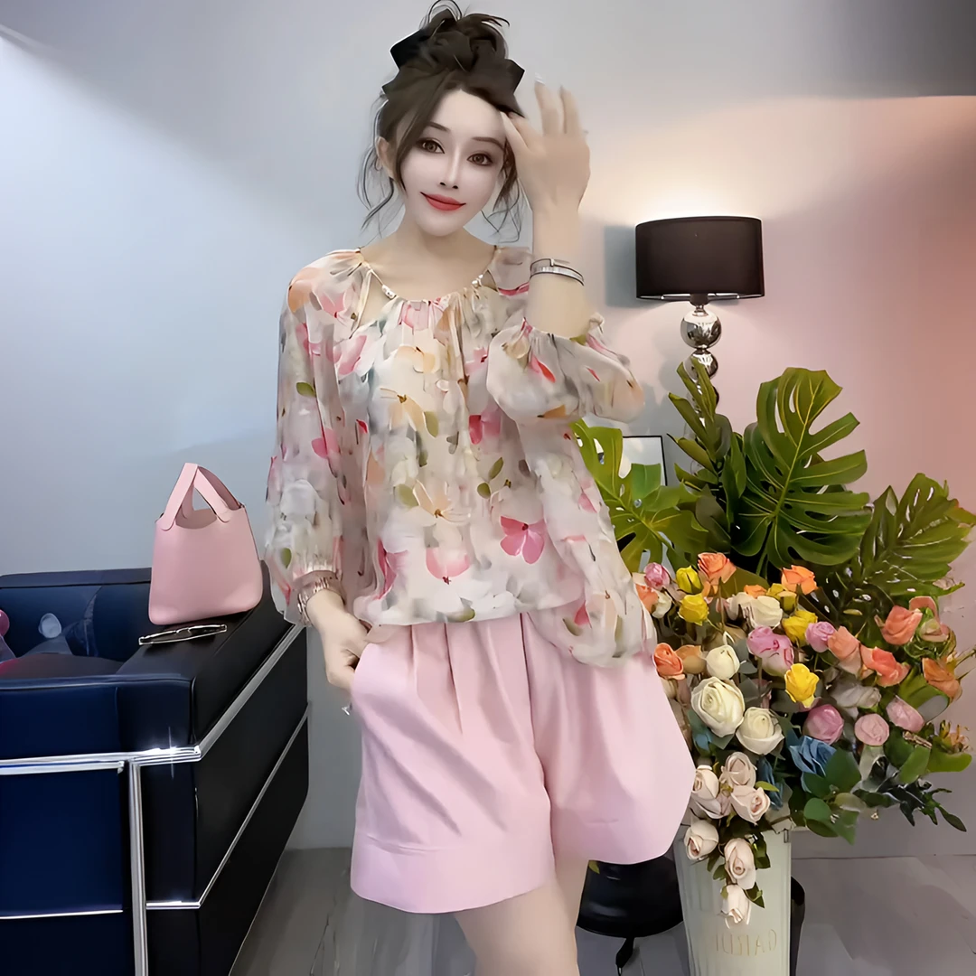 2025夏季新款欧货宽松防晒减龄遮肉显瘦百搭设计感七分袖雪纺衫