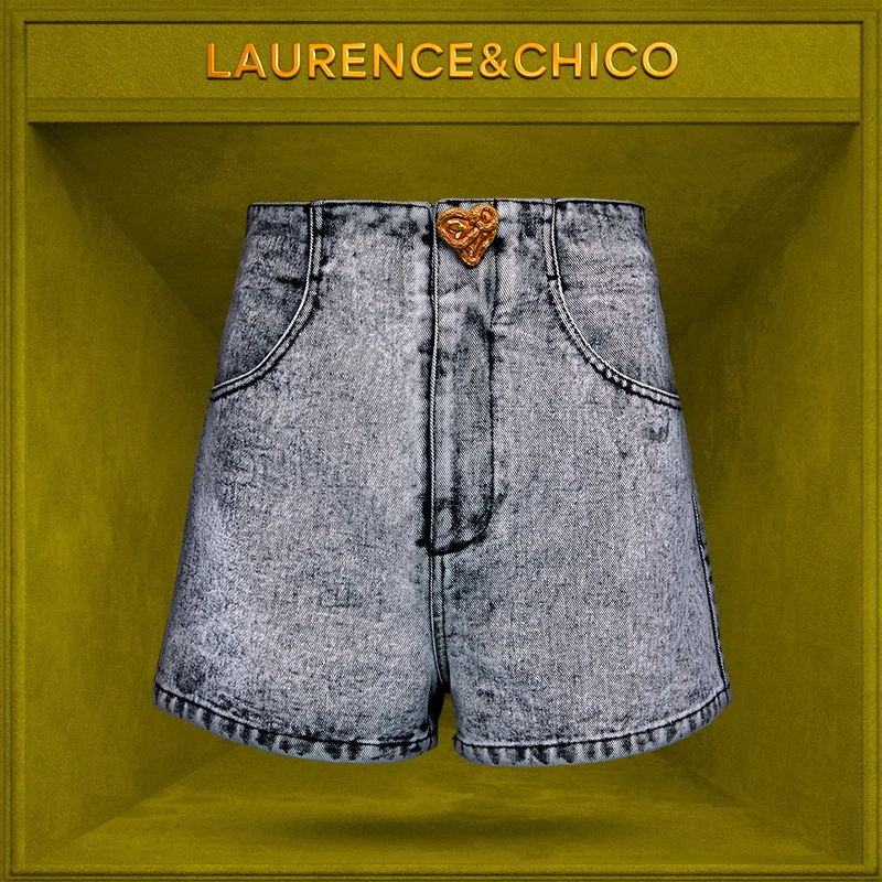 LAURENCE & CHICO化石扣水洗牛仔高腰短裤C5AC10115001