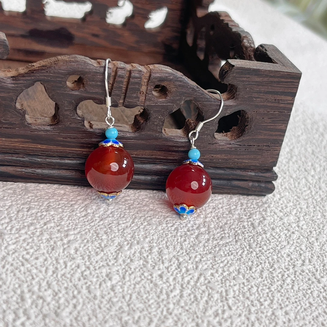 【好运来红珠耳坠】玛瑙红色耳坠925银高级感小众