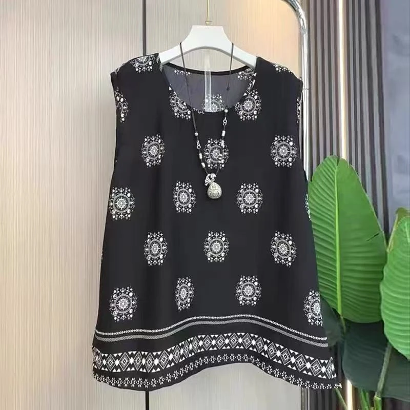 624/6152/125 减龄新款印花休闲无袖衬衫丝滑垂顺感上衣