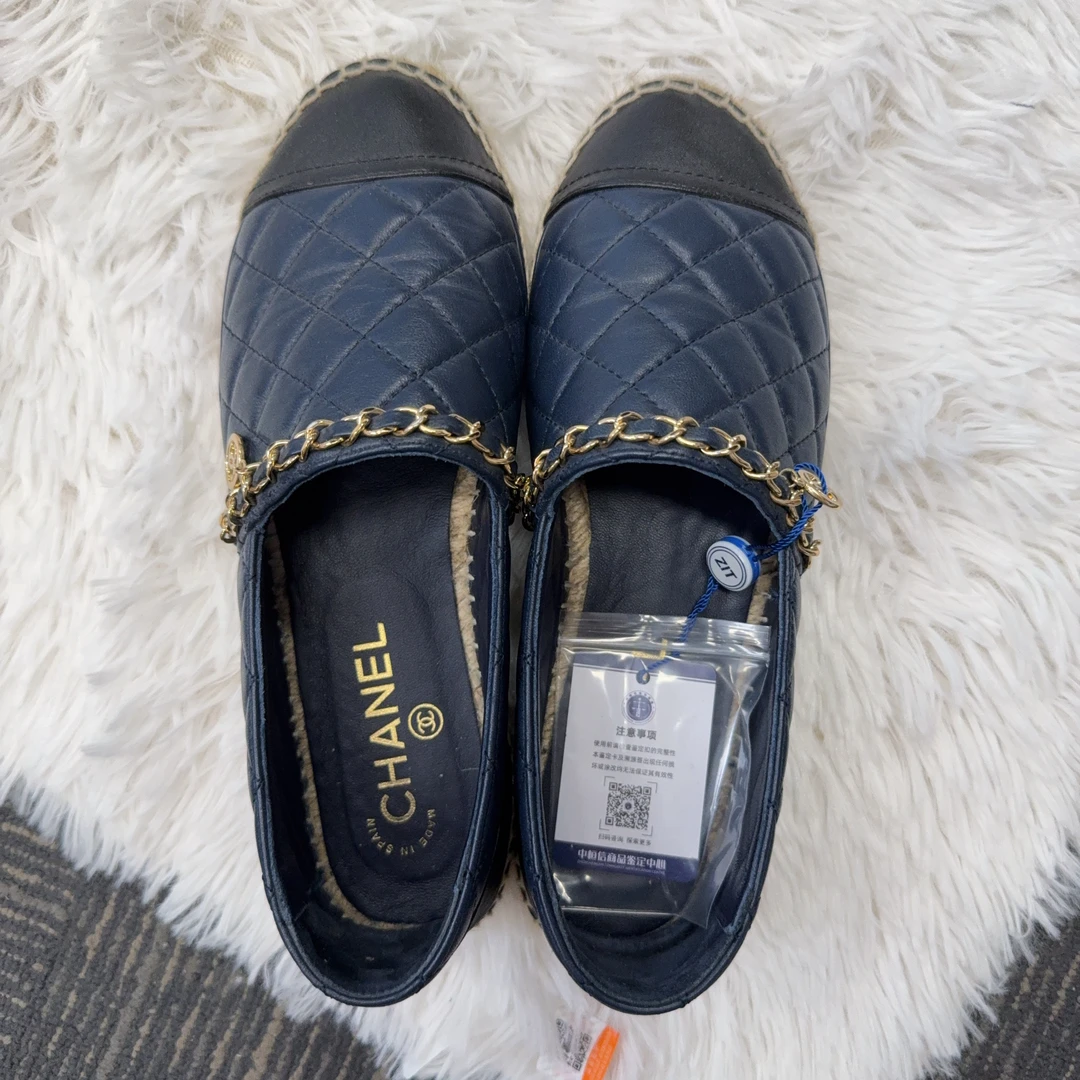 95新 Chanel/香奈儿 麦殿/皮革渔夫鞋37码蓝色/250513VHH5A01