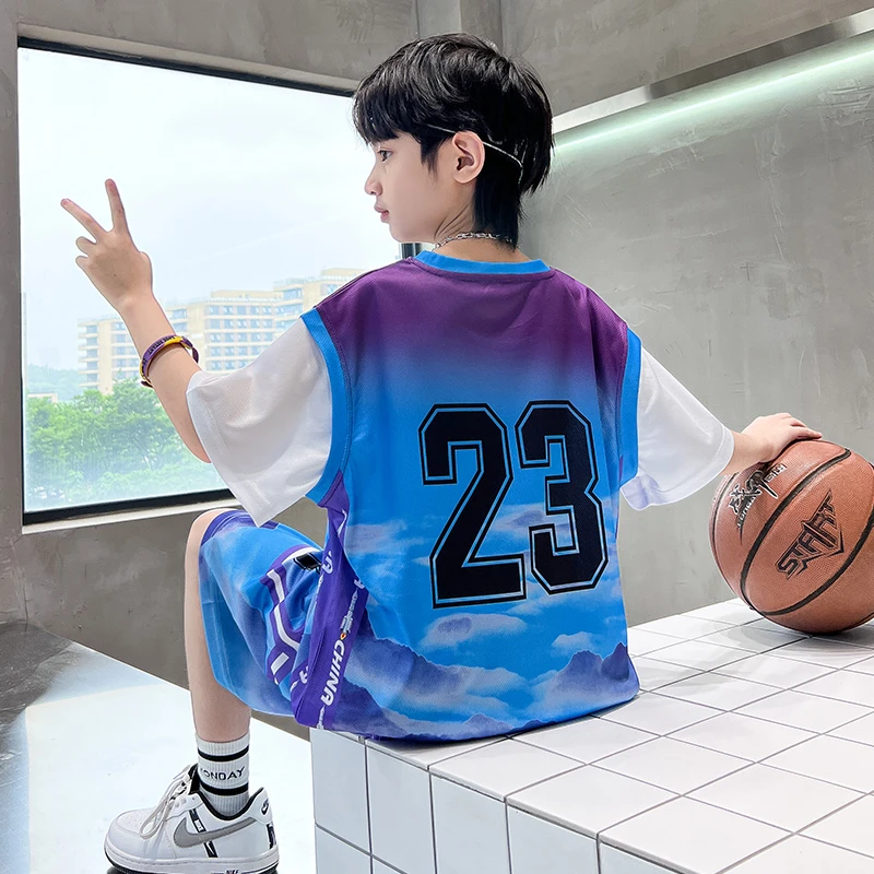 男童夏装套装2025新款网红速干衣运动短袖透气儿童夏款训练篮球服