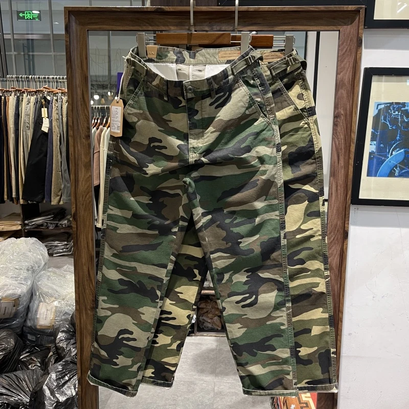 美式硬汉风宽松小直筒迷彩裤男重磅水洗做旧纯棉休闲裤男长裤