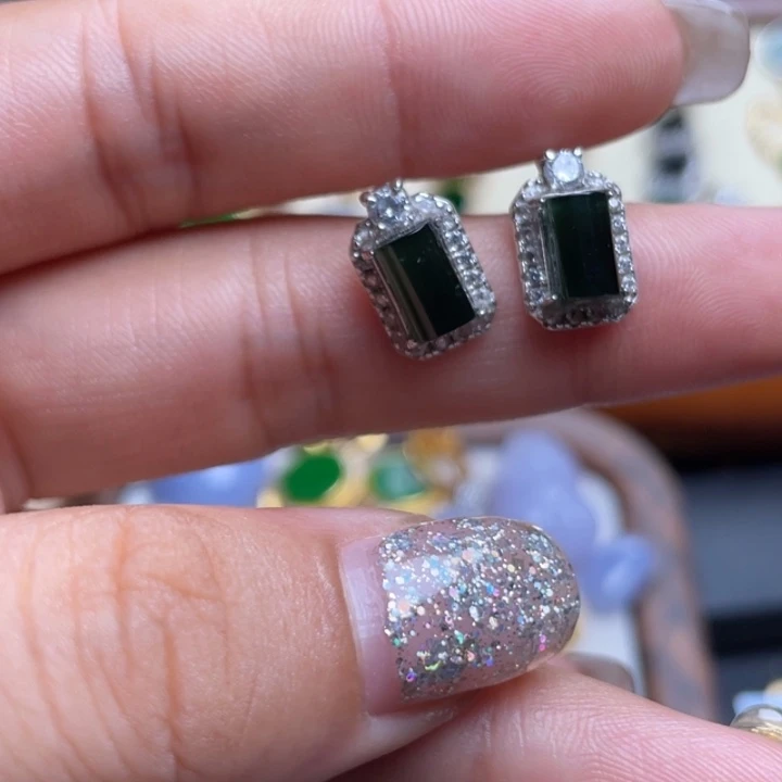 翡翠银S925镶嵌耳饰耳钉