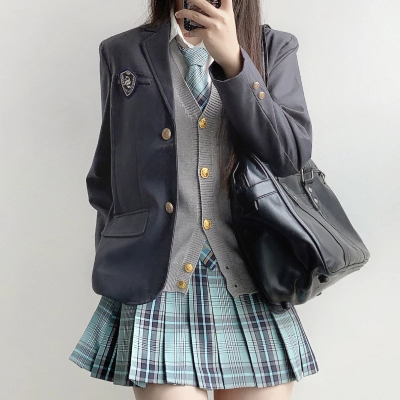 学院风JK制服西装格裙套装校供感百褶裙学生校服日系校服秋冬班服