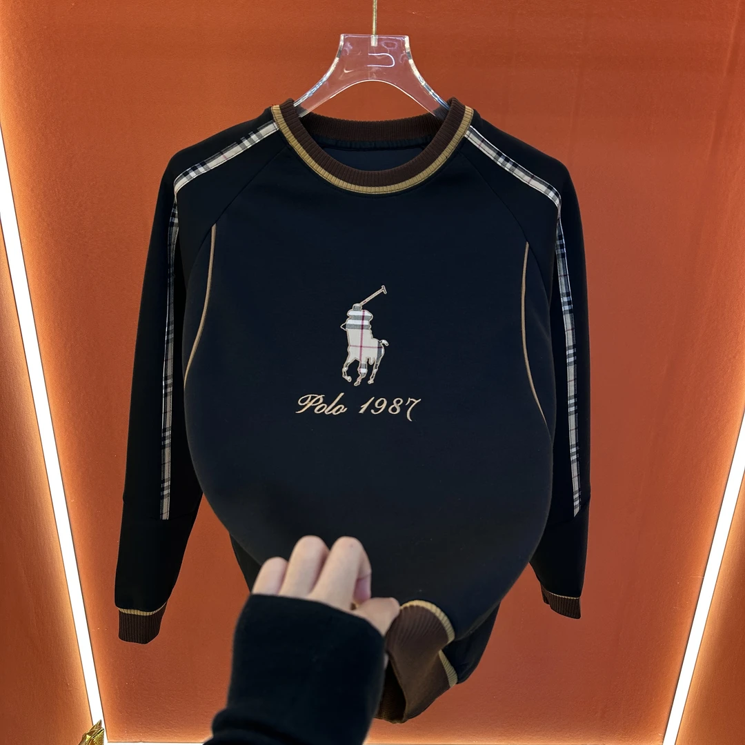 【HK素紫】2025秋季男士拼色長袖刺繡耐磨百搭重工卫衣051款