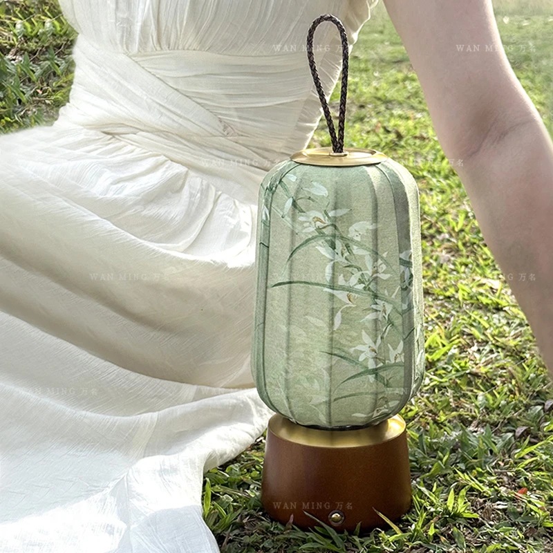 新中式古典复古国风禅意香兰花茶室客厅卧室书房手提充电小夜灯